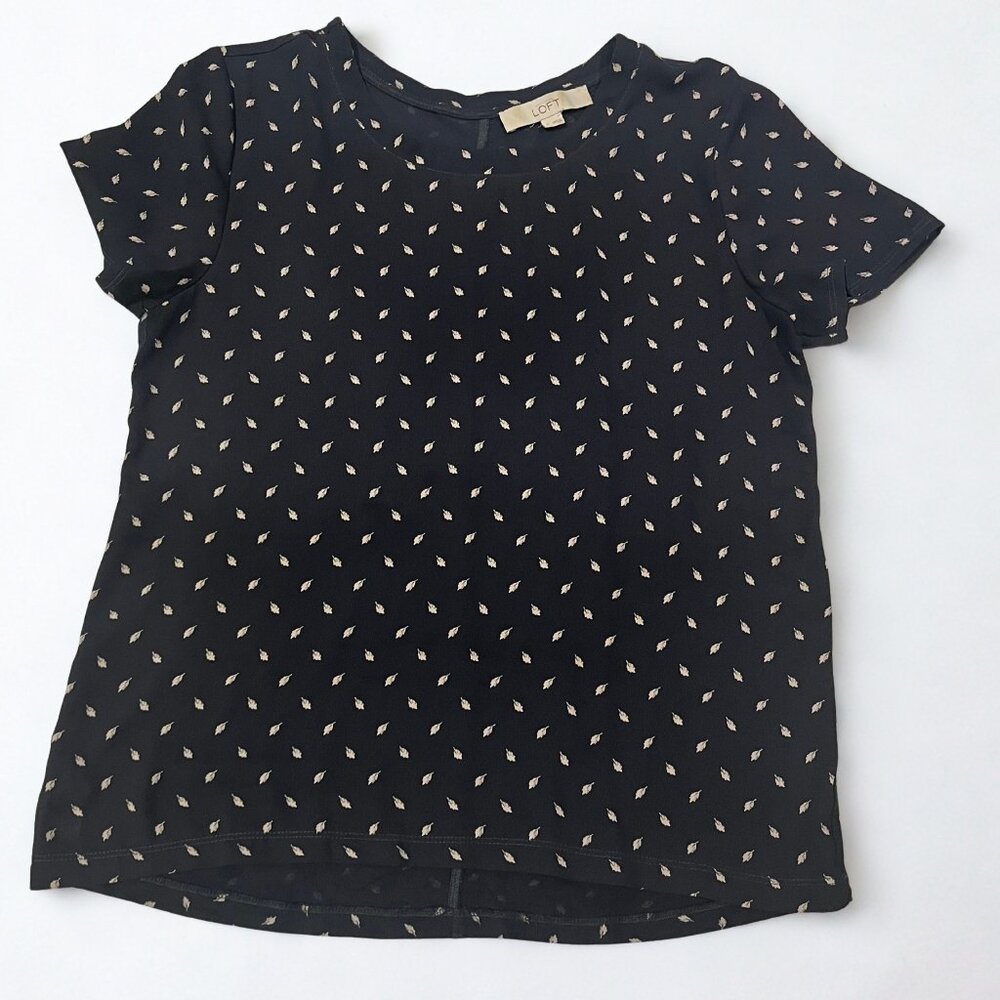 Loft Size Small Blouse Dark Blue with white feathers